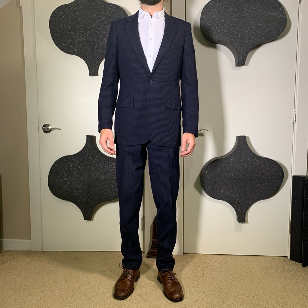 Barryton Vintage Wool Blend Blue Pinstripe Suit - Picture 2 of 8